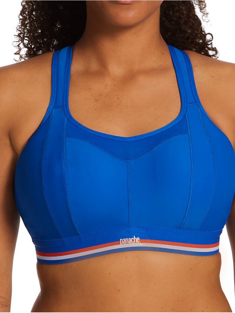 Panache Blue Sports Bra with Red and White Accent Band